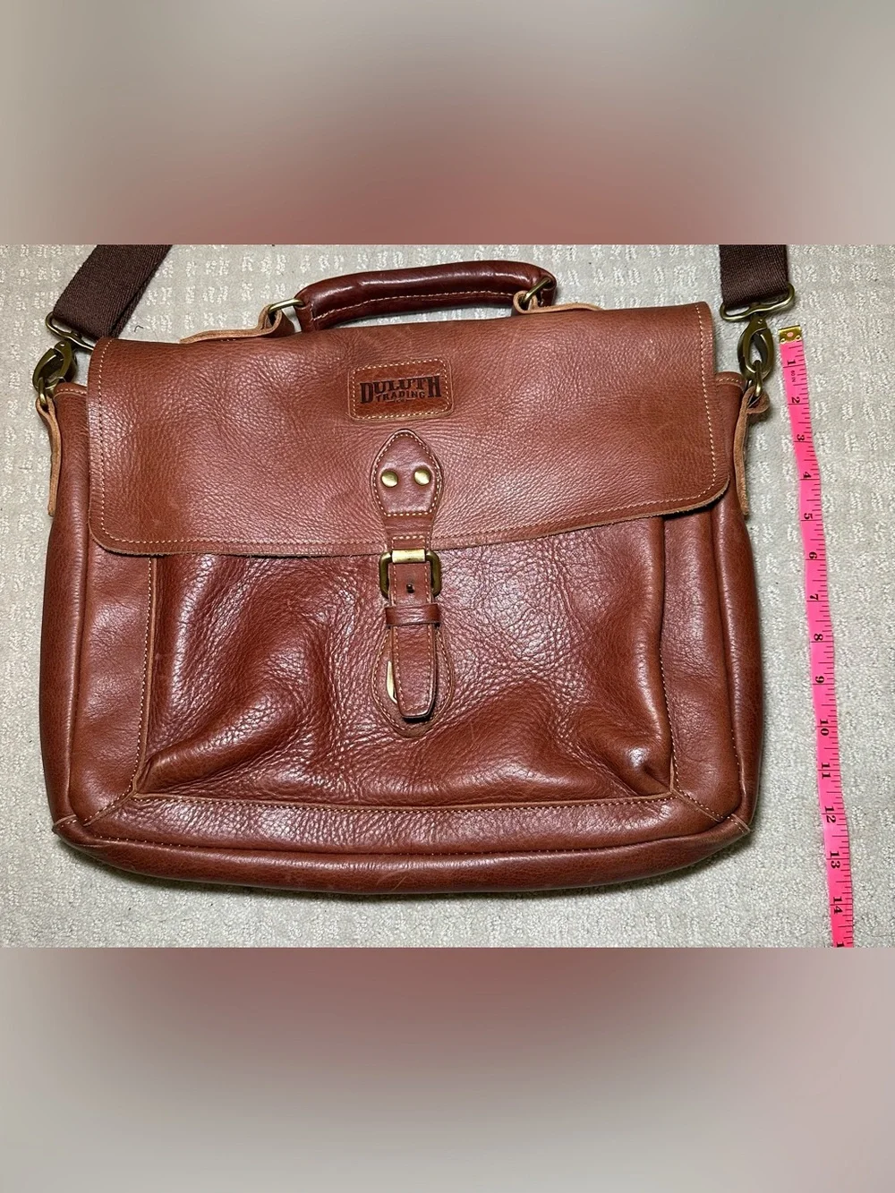 Duluth‎ Trading Co Full Grain Leather Briefcase Laptop Brown Saddle Messenger